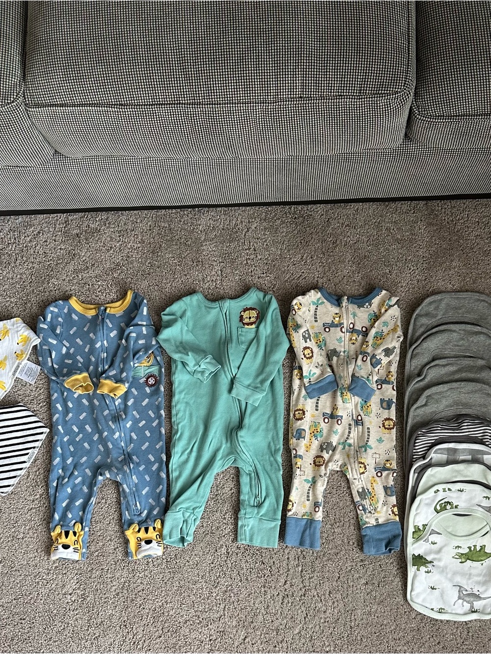 12 MONTHS - baby boy bundle Cotton One-Pieces - 3-Pack Styles, bibs